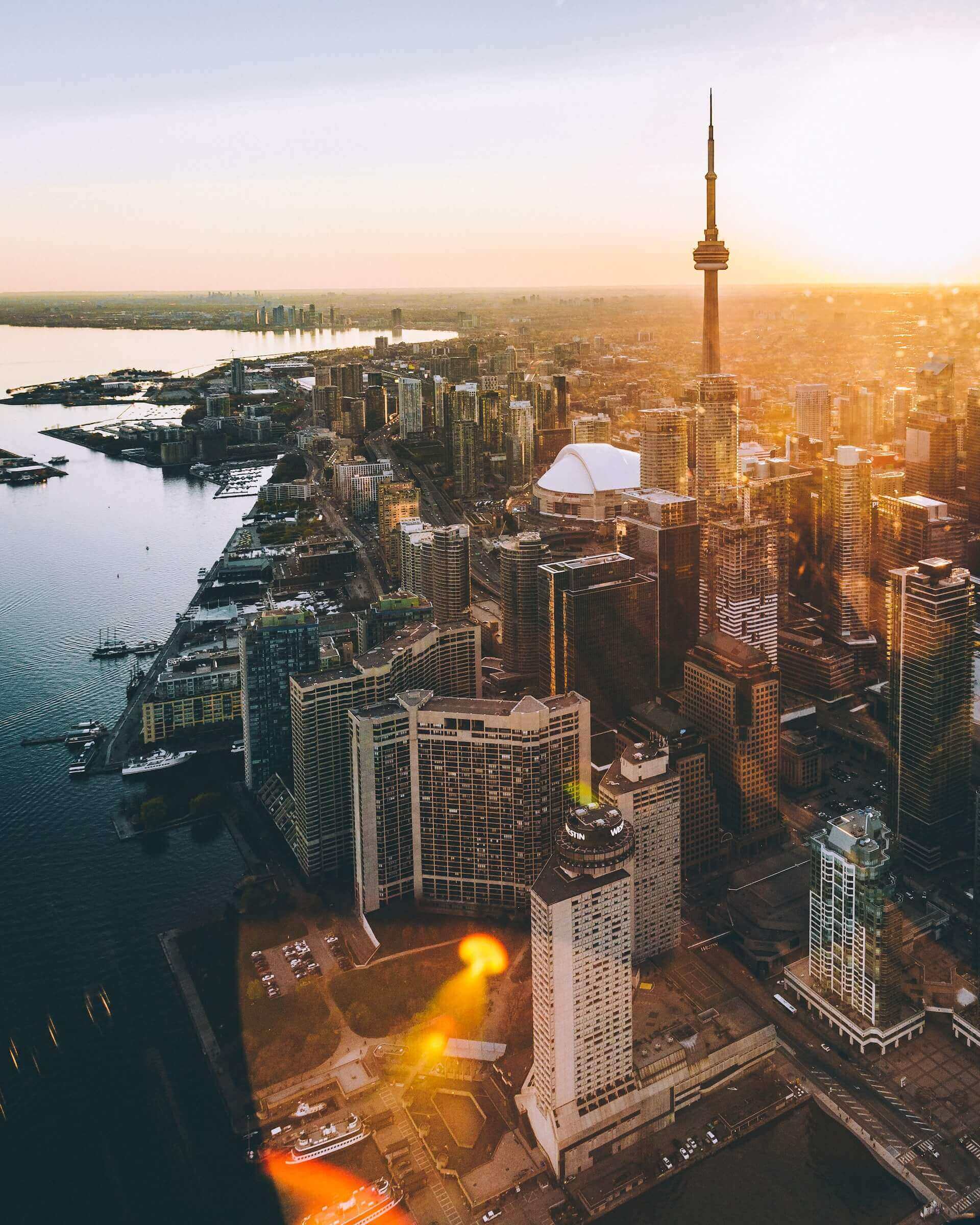 Sunset helicopter tour over downtown Toronto